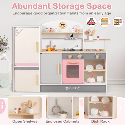 Ensemble de cuisine jouet en bois pour enfants chef de Costway avec hotte de cuisinière pour tout-petits