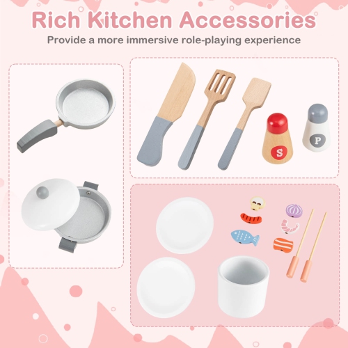 Ensemble de cuisine jouet en bois pour enfants chef de Costway avec hotte de cuisinière pour tout-petits