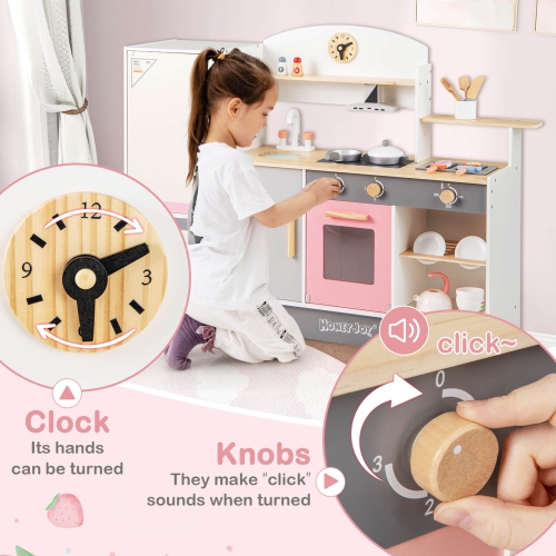 Ensemble de cuisine jouet en bois pour enfants chef de Costway avec hotte de cuisinière pour tout-petits