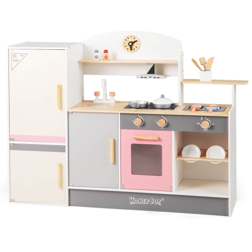 Ensemble de cuisine jouet en bois pour enfants chef de Costway avec hotte de cuisinière pour tout-petits