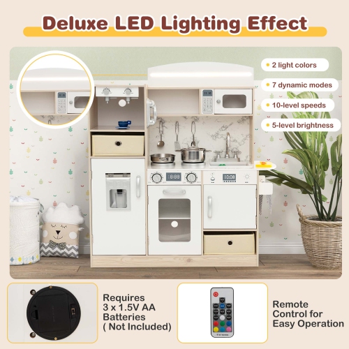 Ensemble de cuisine jouet en bois pour enfants avec éclairage DEL et cafetière de Costway