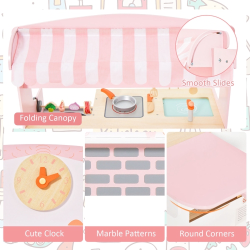 Ensemble de jeu avec cuisine et restaurant recto verso 2-en-1 pour enfants de Costway avec auvent