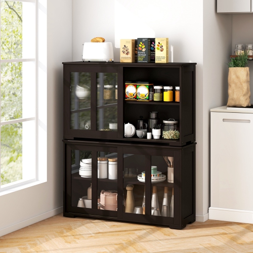 Costway 2-Door Stackable Buffet Sideboard Set of 2 with Sliding Tempered Glass Doors