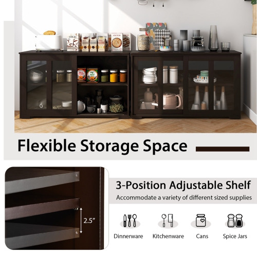 Costway 2-Door Stackable Buffet Sideboard Set of 2 with Sliding Tempered Glass Doors