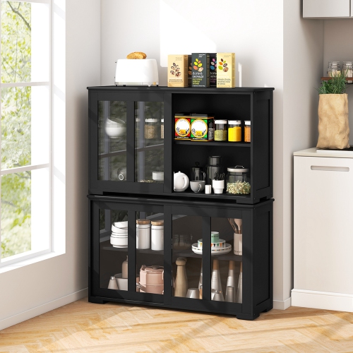 Costway 2-Door Stackable Buffet Sideboard Set of 2 with Sliding Tempered Glass Doors