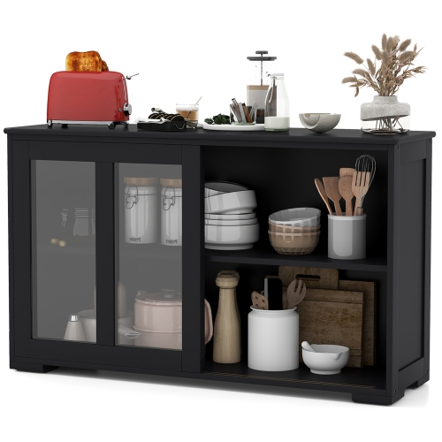 Costway 2-Door Stackable Buffet Sideboard Set of 2 with Sliding Tempered Glass Doors