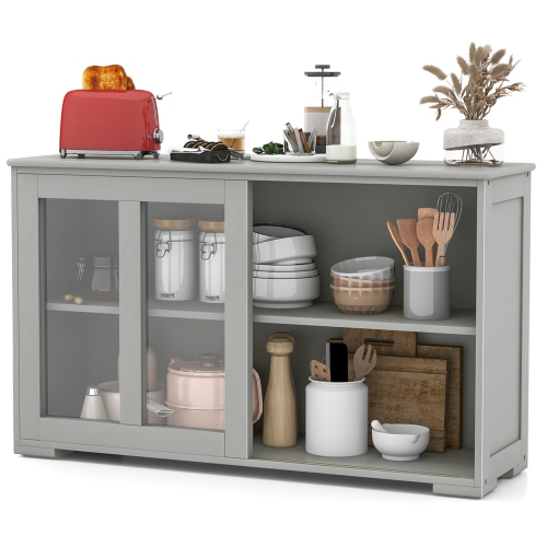 Costway 2-Door Stackable Buffet Sideboard Set of 2 with Sliding Tempered Glass Doors