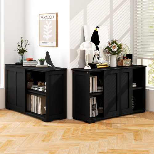 Costway Stackable Buffet Sideboard Set of 2 with Sliding Doors & Adjustable Shelf