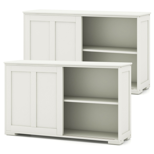 COSTWAY  Stackable Buffet Sideboard Set Of 2 With Sliding Doors & Adjustable Shelf