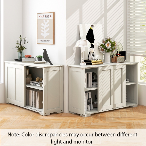 Costway Stackable Buffet Sideboard Set of 2 with Sliding Doors & Adjustable Shelf