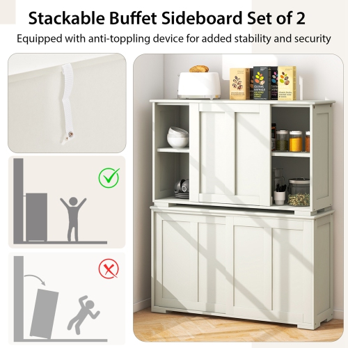 Costway Stackable Buffet Sideboard Set of 2 with Sliding Doors & Adjustable Shelf
