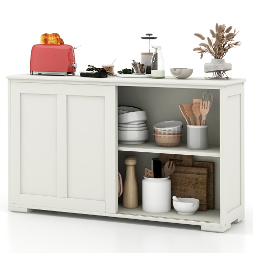 Costway Stackable Buffet Sideboard Set of 2 with Sliding Doors & Adjustable Shelf