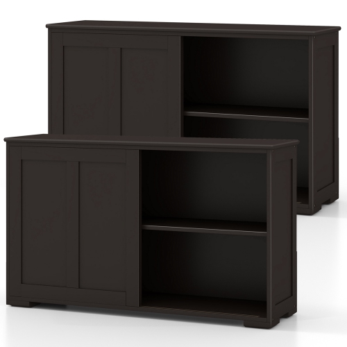 COSTWAY  Stackable Buffet Sideboard Set Of 2 With Sliding Doors & Adjustable Shelf