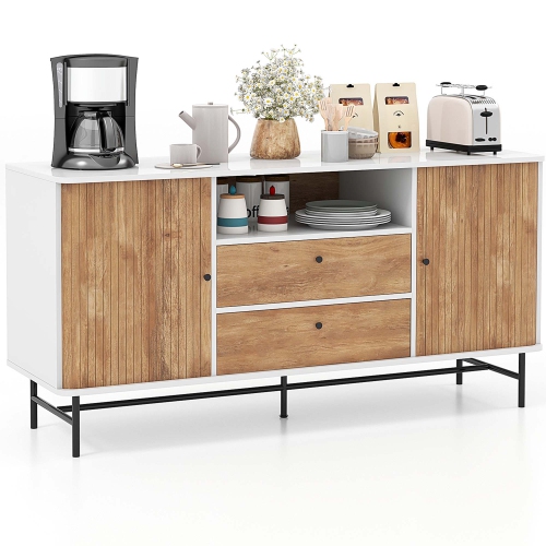Costway Buffet Sideboard Versatile TV Stand with Sliding Tambour Doors & 2 Storage Drawers