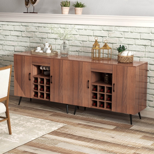 Costway Buffet Sideboard Cabinet Wine Bar Cabinet with Drawer & Adjustable Shelves