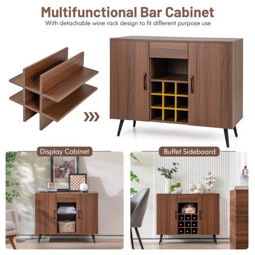 Costway Buffet Sideboard Cabinet Wine Bar Cabinet with Drawer & Adjustable Shelves