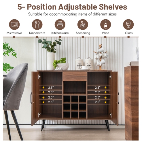 Costway Buffet Sideboard Cabinet Wine Bar Cabinet with Drawer & Adjustable Shelves