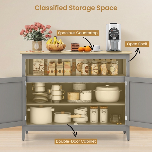 Costway Kitchen Sideboard Buffet Server Cupboard Storage Cabinet with 2 Doors Grey