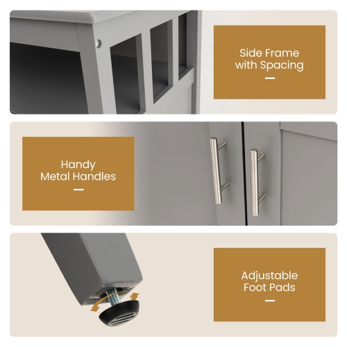 Costway Kitchen Sideboard Buffet Server Cupboard Storage Cabinet with 2 Doors Grey