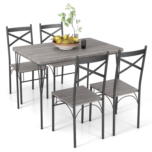 COSTWAY  5-Piece Dining Table Set Modern Rectangular Dining Table & 4 Dining Chairs Set