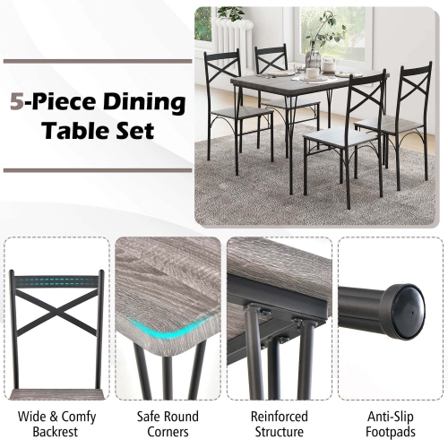 Costway 5-Piece Dining Table Set Modern Rectangular Dining Table & 4 Dining Chairs Set