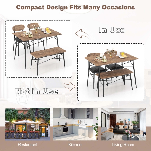 Costway 4 Piece Dining Table Set with Bench & 2 Faux Leather Upholstered Chairs for Kitchen