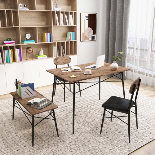 Costway 4 Piece Dining Table Set with Bench & 2 Faux Leather Upholstered Chairs for Kitchen