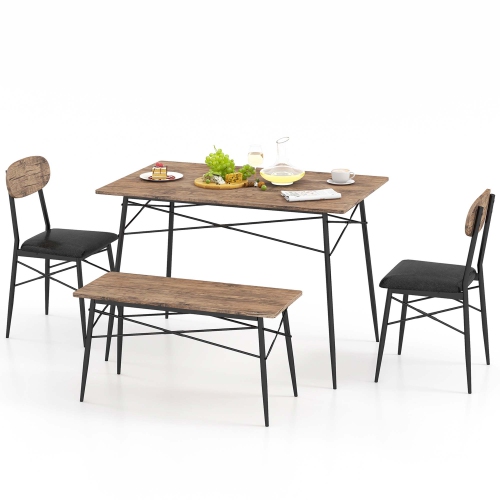Costway 4 Piece Dining Table Set with Bench & 2 Faux Leather Upholstered Chairs for Kitchen
