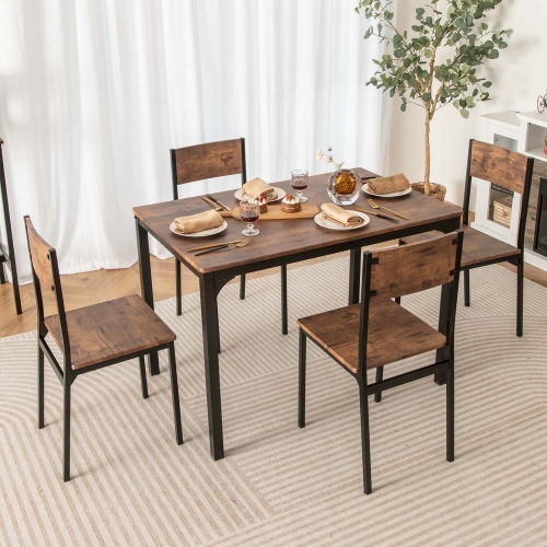 Costway 5 PCS Dining Table Set Industrial Style Kitchen Table & Chairs for 4 Gray Gray/Brown