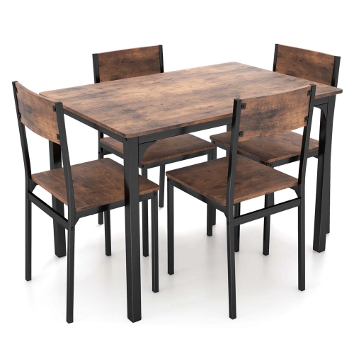 Costway 5 PCS Dining Table Set Industrial Style Kitchen Table & Chairs for 4 Gray Gray/Brown
