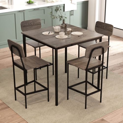 Costway 5-Piece Industrial Dining Table Set with Counter Height Table & 4 Bar Stools