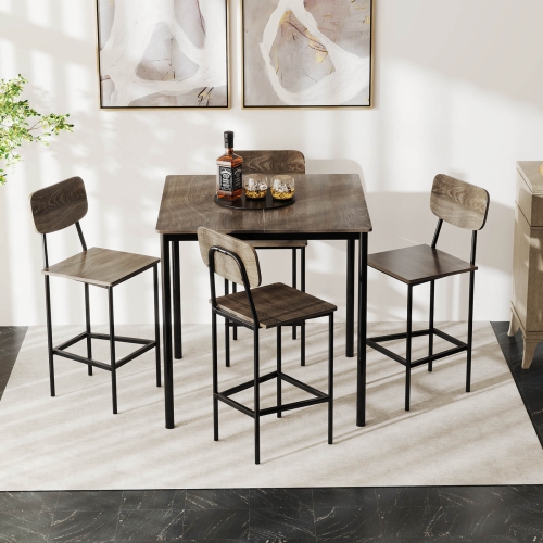 Costway 5-Piece Industrial Dining Table Set with Counter Height Table & 4 Bar Stools