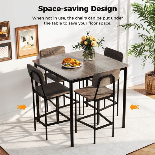 Costway 5-Piece Industrial Dining Table Set with Counter Height Table & 4 Bar Stools