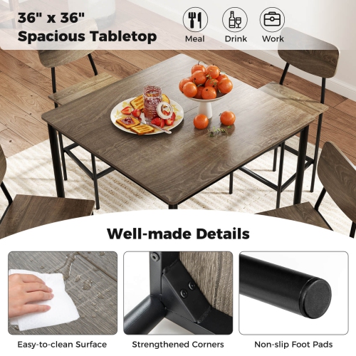 Costway 5-Piece Industrial Dining Table Set with Counter Height Table & 4 Bar Stools