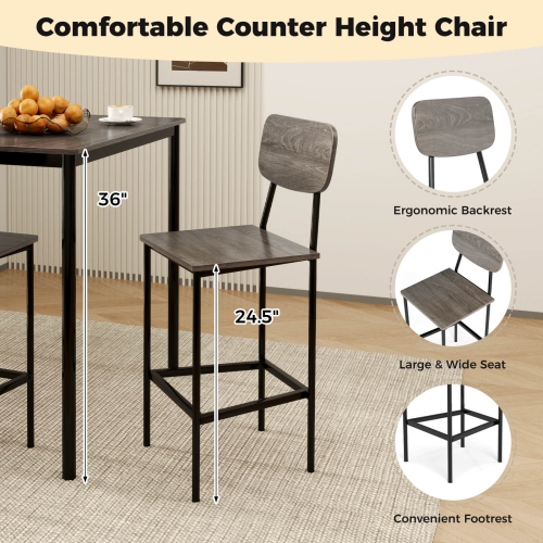 Costway 5-Piece Industrial Dining Table Set with Counter Height Table & 4 Bar Stools