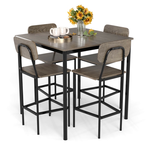 Costway 5-Piece Industrial Dining Table Set with Counter Height Table & 4 Bar Stools