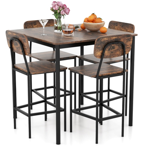 Costway 5-Piece Industrial Dining Table Set with Counter Height Table & 4 Bar Stools