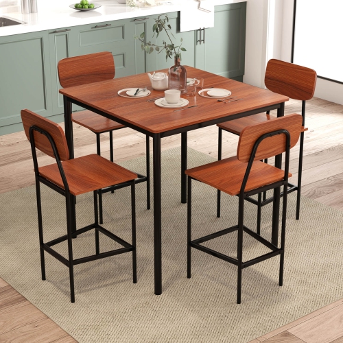 Costway 5-Piece Industrial Dining Table Set with Counter Height Table & 4 Bar Stools