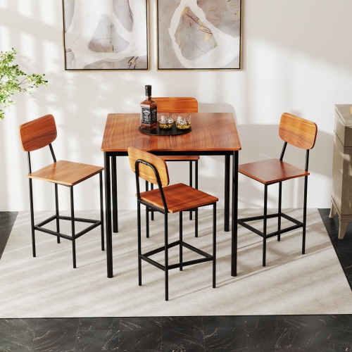 Costway 5-Piece Industrial Dining Table Set with Counter Height Table & 4 Bar Stools