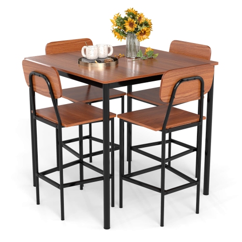 Costway 5-Piece Industrial Dining Table Set with Counter Height Table & 4 Bar Stools