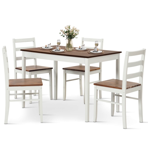 COSTWAY  5-Piece Dining Set Solid Wood Kitchen Furniture With Rectangular Table & 4 Chairs