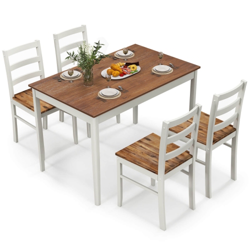 Ensemble de salle à manger 5 pièces en bois massif avec table rectangulaire et 4 chaises de Costway
