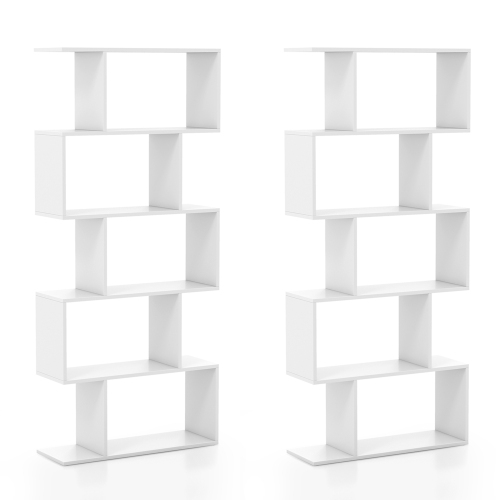 Présentoir de rangement séparateur de pièce bibliothèque géométrique en forme de S à 5 niveaux 2 pièces de Costway