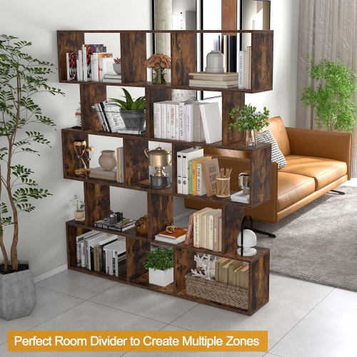 Costway 2 PCS 5-Tier Bookshelf Geometric S-Shaped Bookcase Room Divider Storage Display