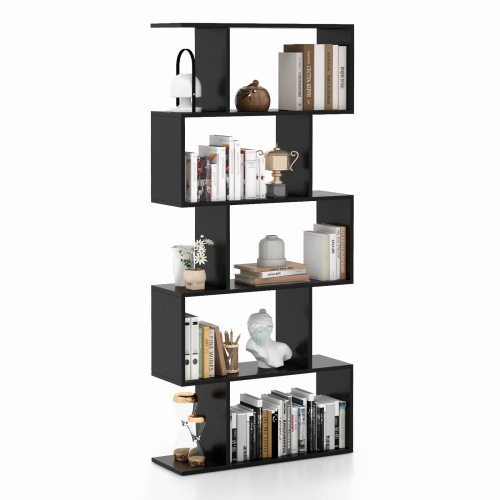 Costway 5-Tier Bookshelf Geometric S-Shaped Bookcase Room Divider Storage Display Shelf