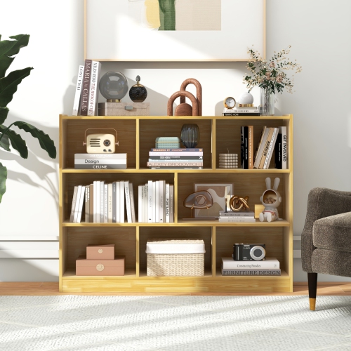 Armoire de rangement bibliothèque ouverte à 3 niveaux et 8 cubes de Costway