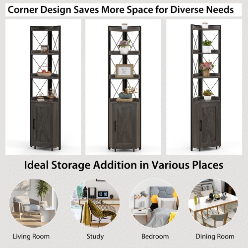 Costway 6-Tier Corner Bookshelf with 5-Level Adjustable Shelf & Anti-Tipping Kits