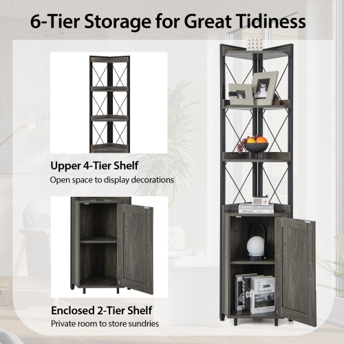 Costway 6-Tier Corner Bookshelf with 5-Level Adjustable Shelf & Anti-Tipping Kits