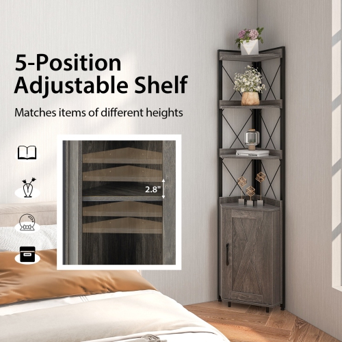 Costway 6-Tier Corner Bookshelf with 5-Level Adjustable Shelf & Anti-Tipping Kits