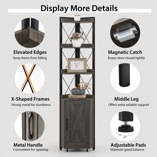 Costway 6-Tier Corner Bookshelf with 5-Level Adjustable Shelf & Anti-Tipping Kits